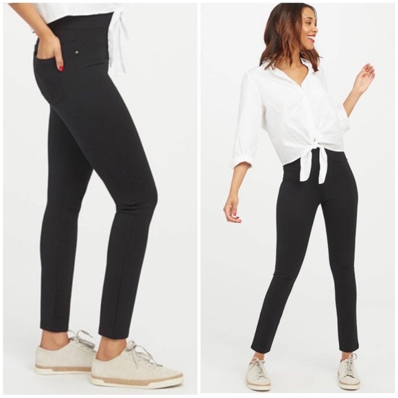 Spanx The Perfect Pant Ankle Back Pocket Size M Black Ponte Travel Skinny - Picture 1 of 11